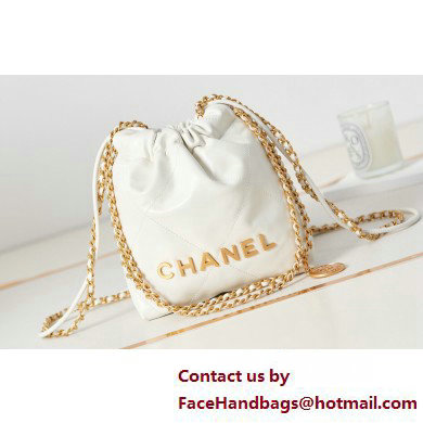 Chanel Shiny Calfskin & Gold-Tone Metal CHANEL 22 Mini Handbag AS3980 White